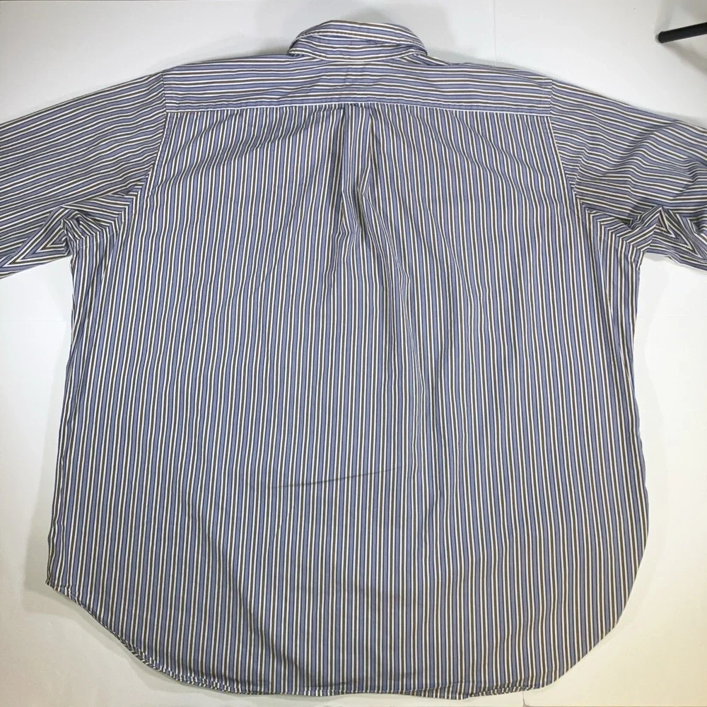 Polo Ralph Lauren Shirt Mens 3XLT‎ Tall Blue Yellow Stripe Button Down *Flaws
